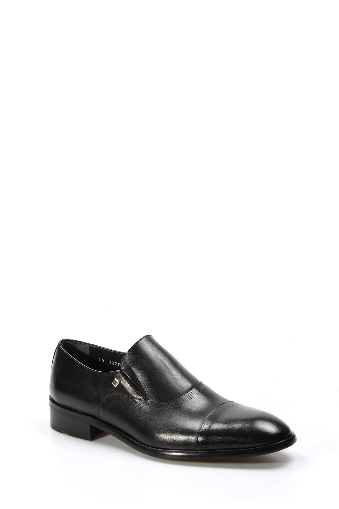 Men's Elegant Black Leather Slip-On Loafers with Cap Toe Design - Wessi