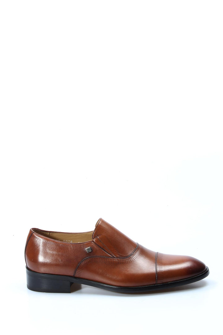 Men's Brown Leather Cap-Toe Slip-On Dress Shoes with Subtle Broguing - Wessi