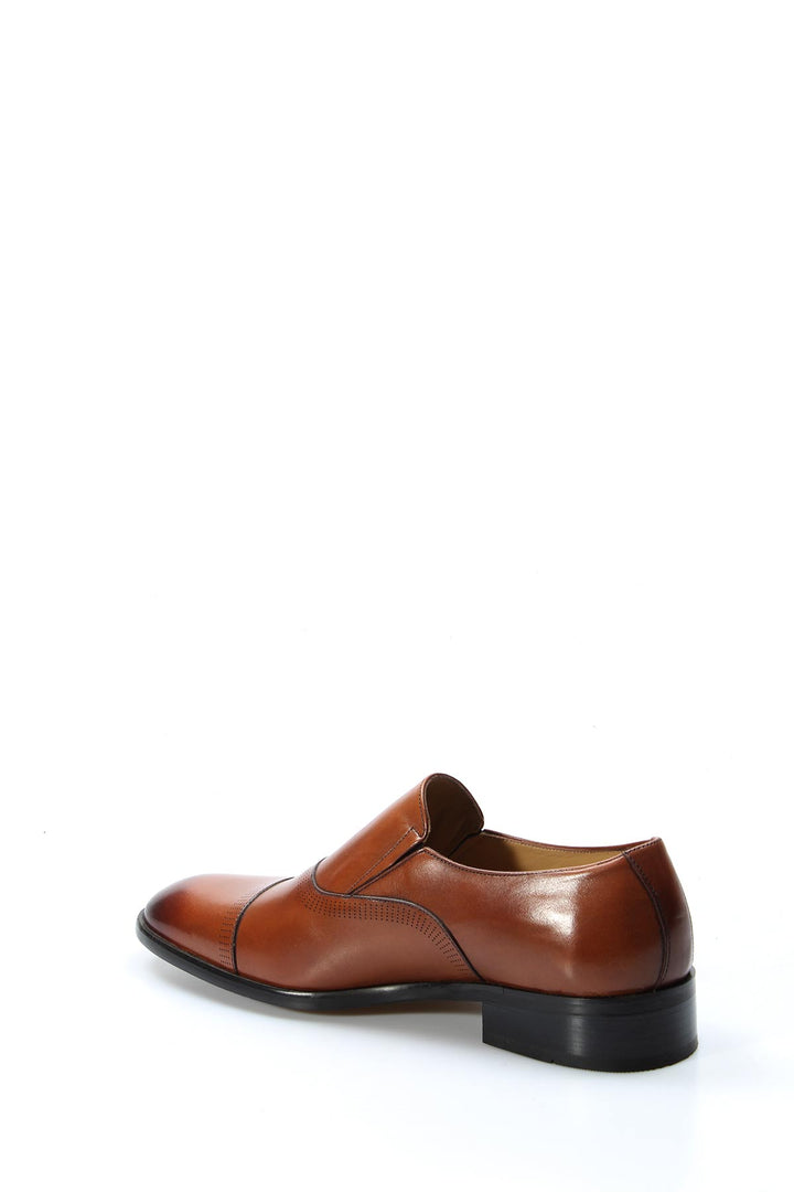 Men's Brown Leather Cap-Toe Slip-On Dress Shoes with Subtle Broguing - Wessi