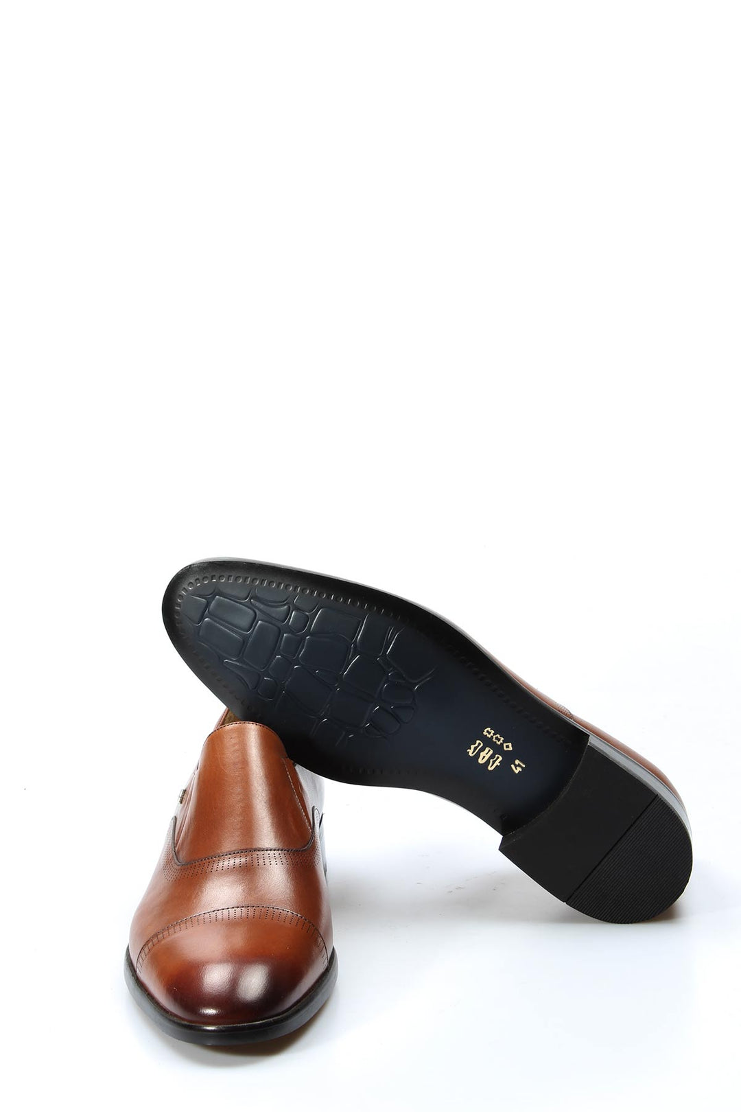 Men's Brown Leather Cap-Toe Slip-On Dress Shoes with Subtle Broguing - Wessi