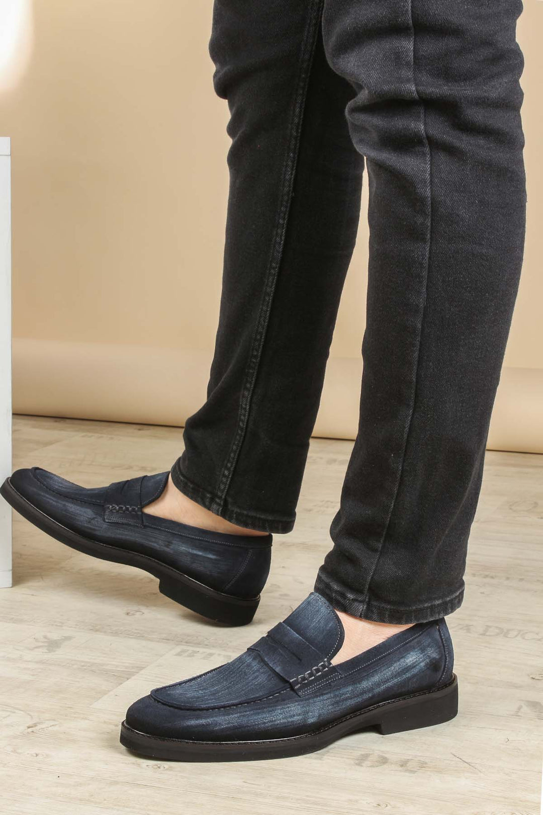 Denim Style Navy Loafers-Wessi