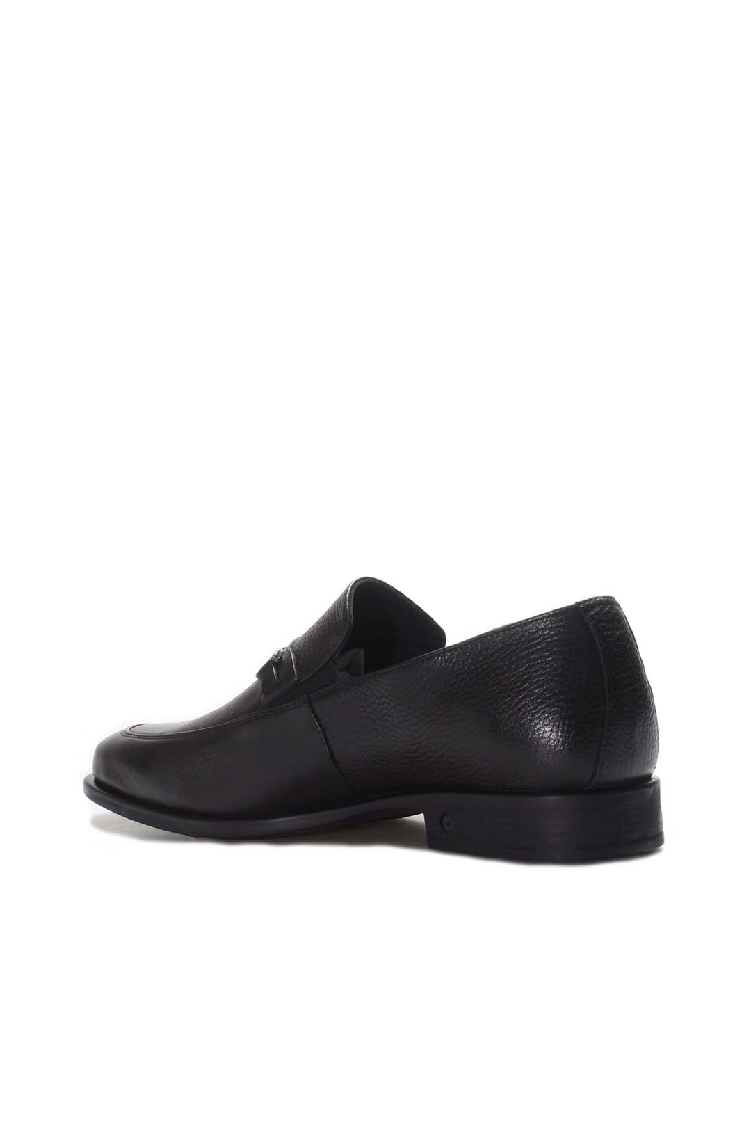 Black Textured Leather Loafers-Wessi