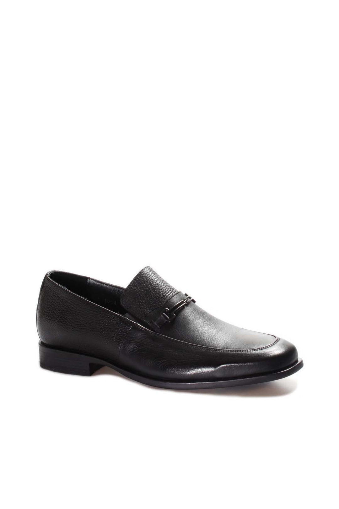 Black Textured Leather Loafers-Wessi