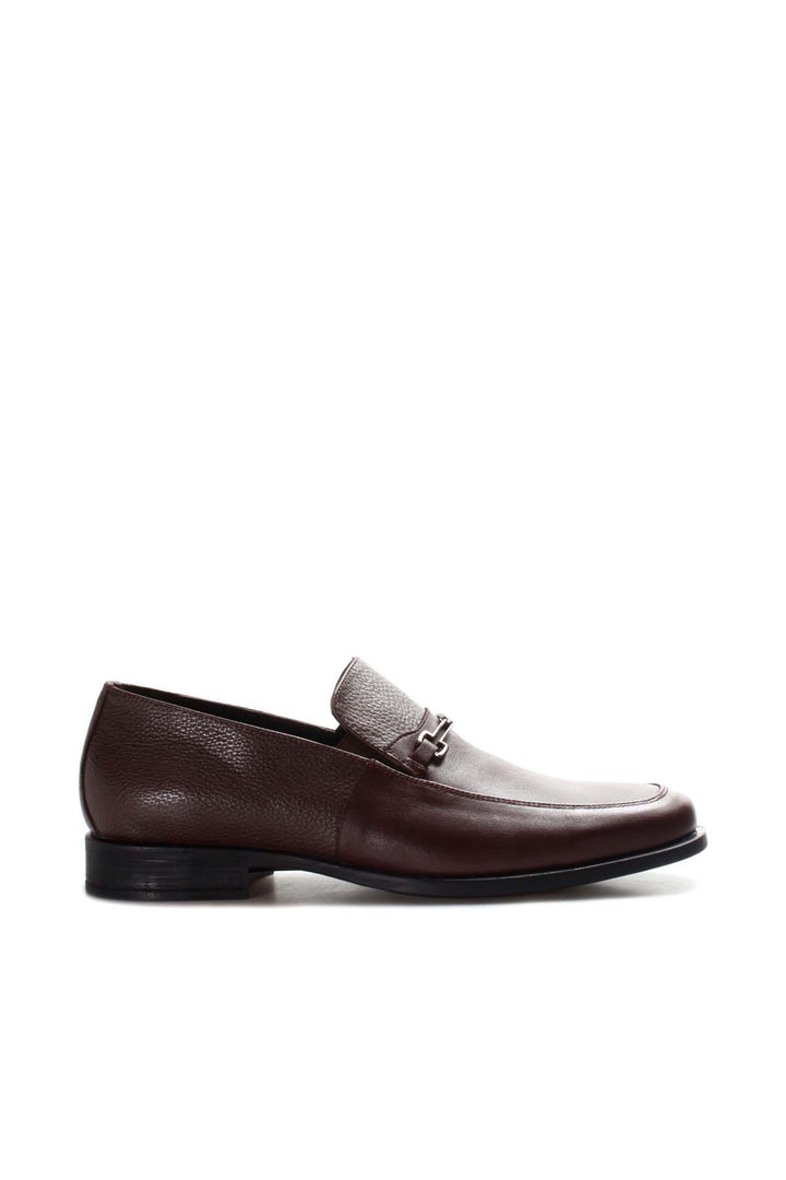 Men's Brown Leather Loafers with Metal Bit Detail and Textured Upper - Wessi