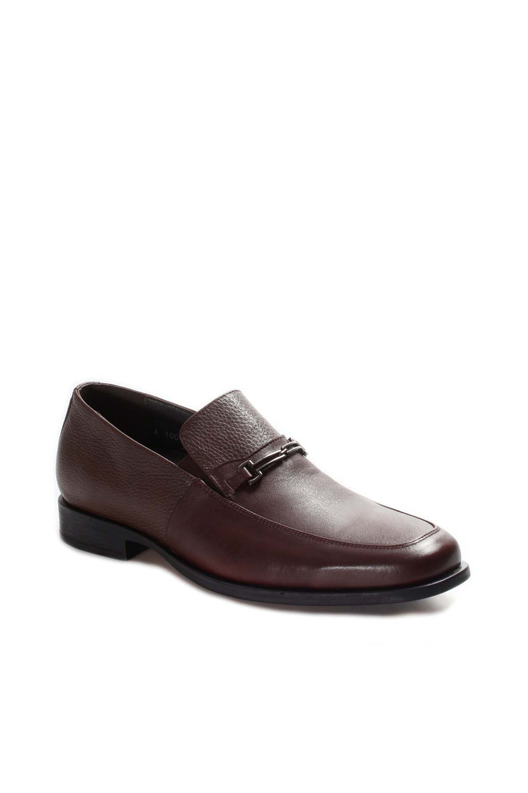 Men's Brown Leather Loafers with Metal Bit Detail and Textured Upper - Wessi