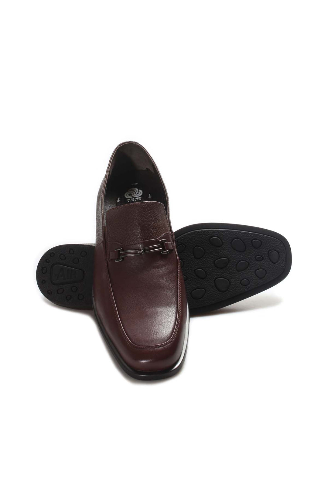 Men's Brown Leather Loafers with Metal Bit Detail and Textured Upper - Wessi