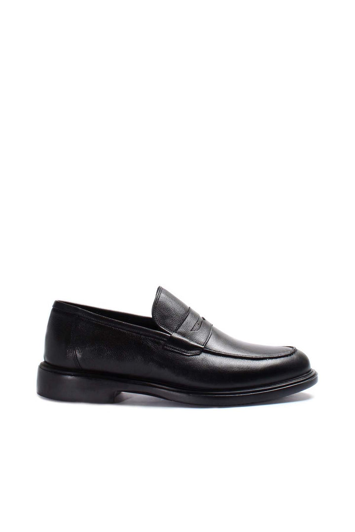 Men's Black Leather Penny Loafers-Wessi