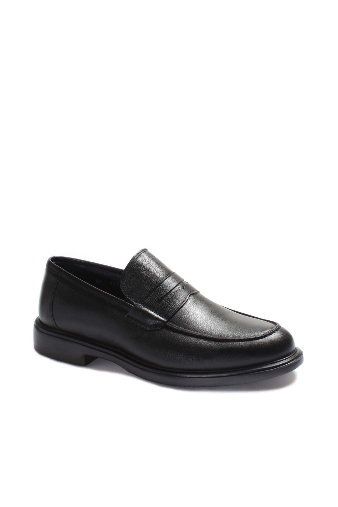 Men's Black Leather Penny Loafers-Wessi