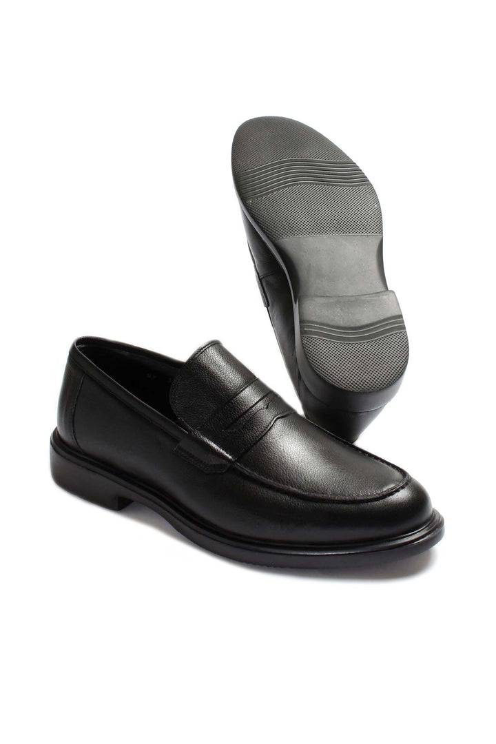 Men's Black Leather Penny Loafers-Wessi