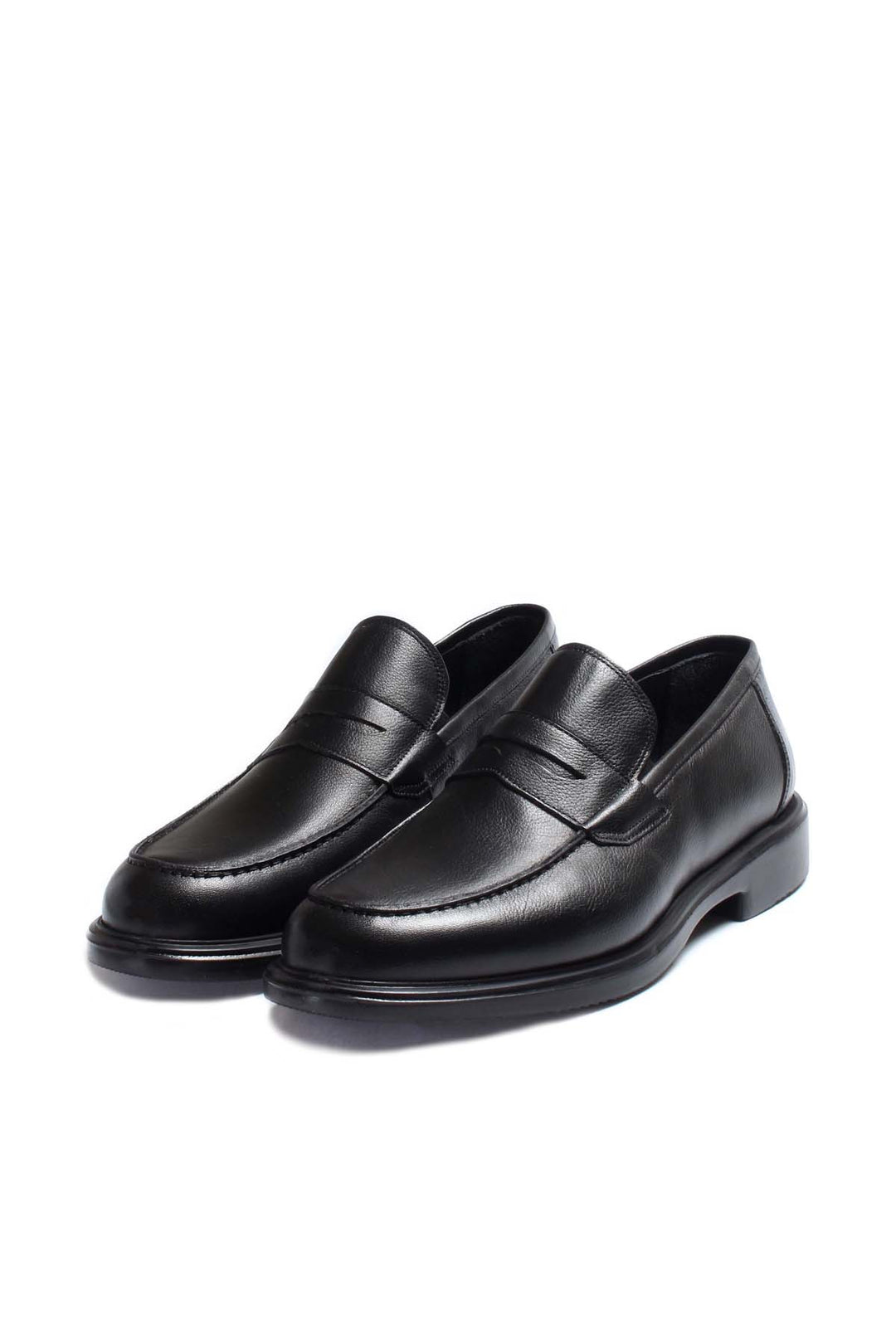 Men's Black Leather Penny Loafers-Wessi