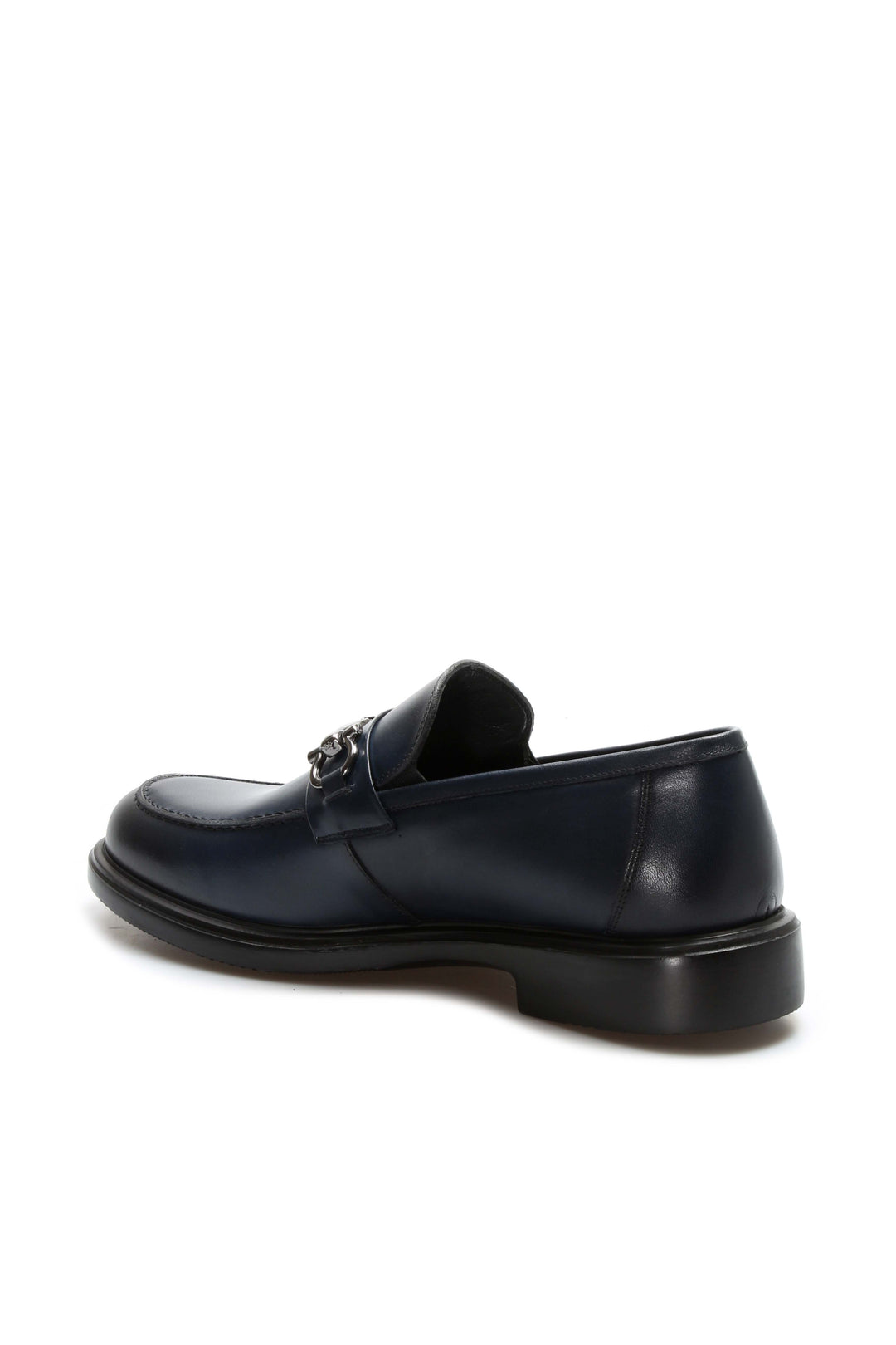 Navy Leather Buckle Loafers-Wessi