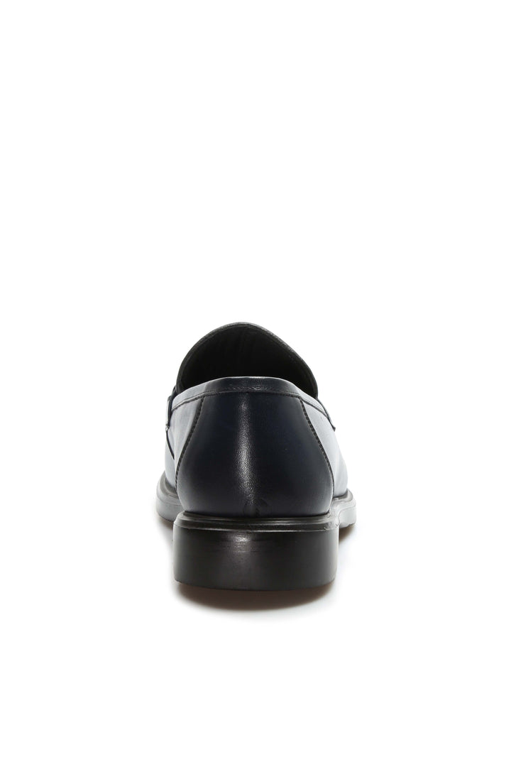 Navy Leather Buckle Loafers-Wessi