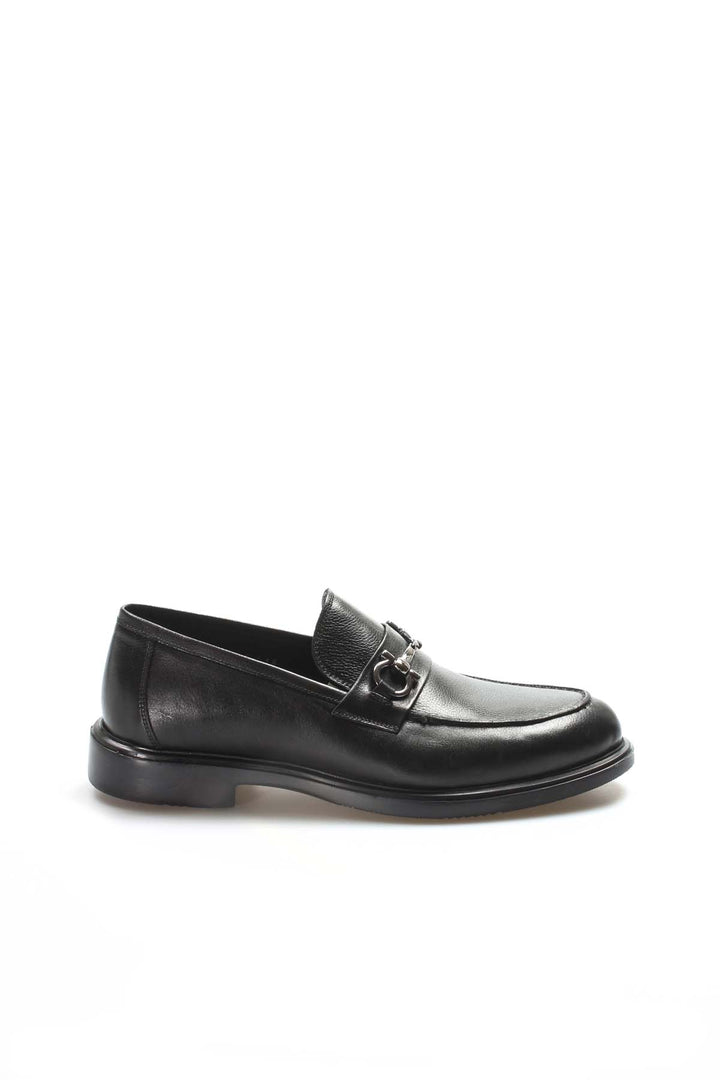 Men's Black Leather Buckle Loafers-Wessi