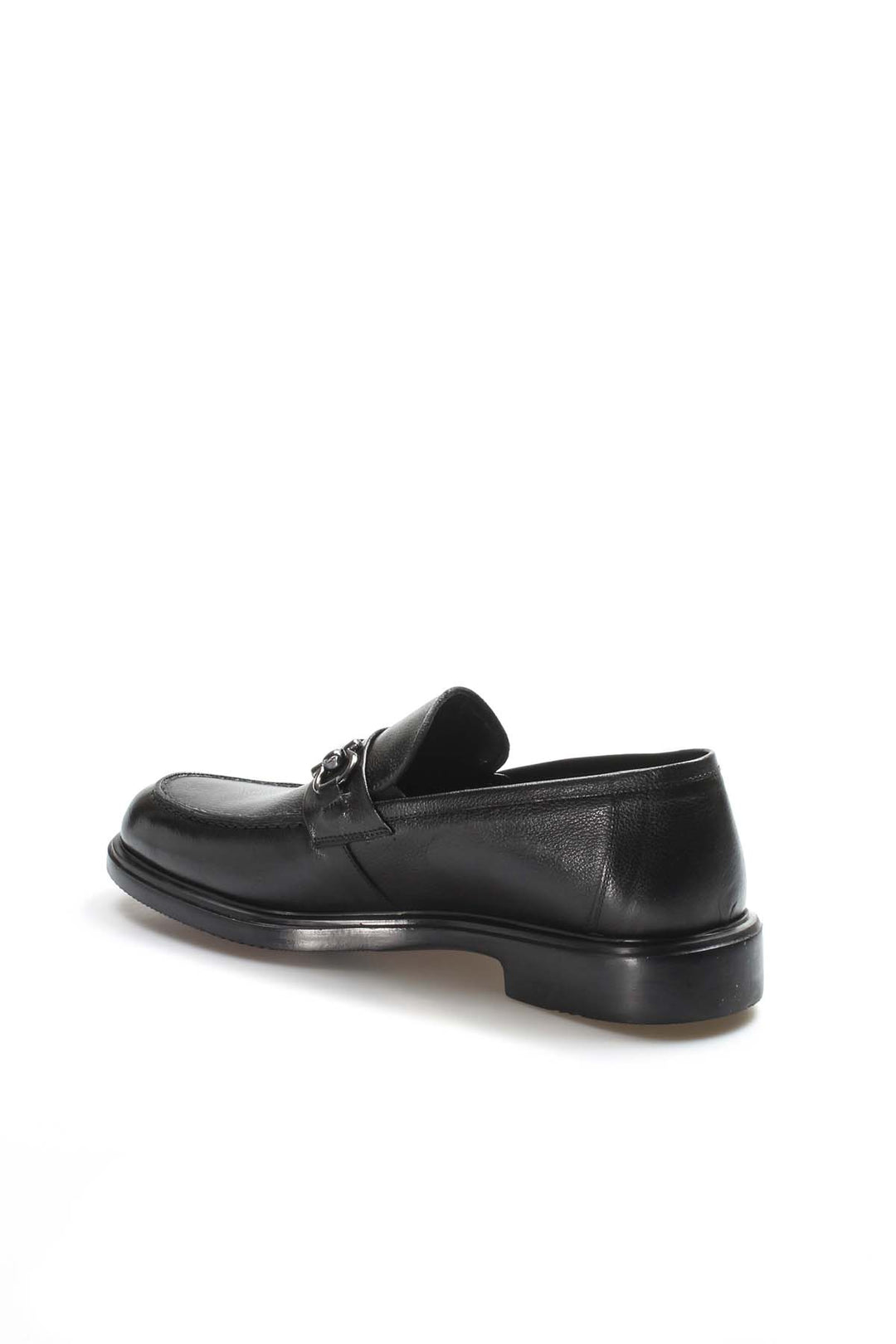 Men's Black Leather Buckle Loafers-Wessi