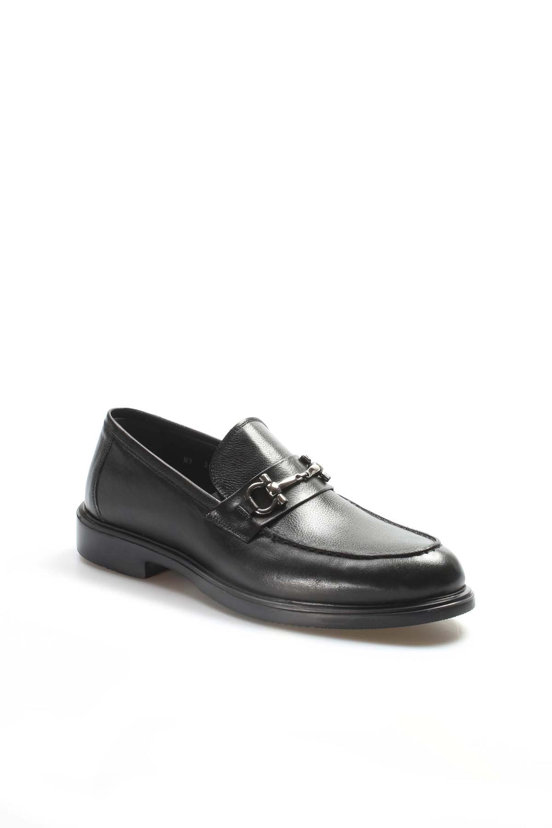 Men's Black Leather Buckle Loafers-Wessi