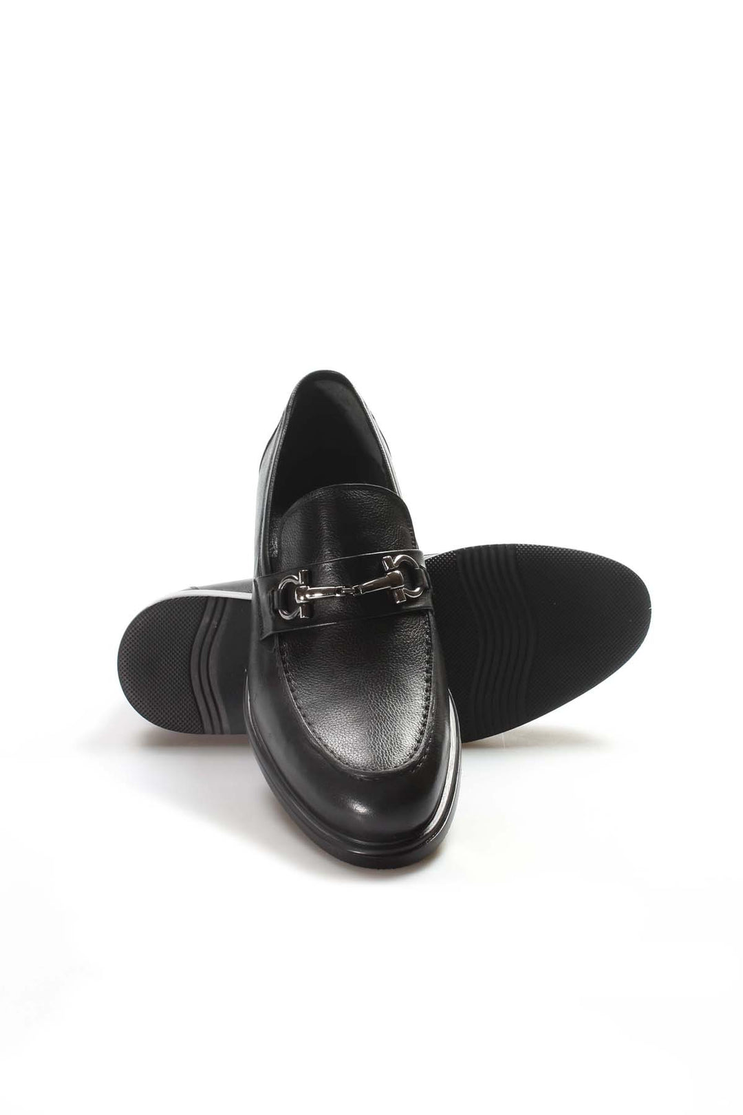 Men's Black Leather Buckle Loafers-Wessi