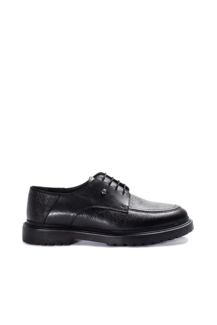 Black Textured Leather Derby Shoes Wessi