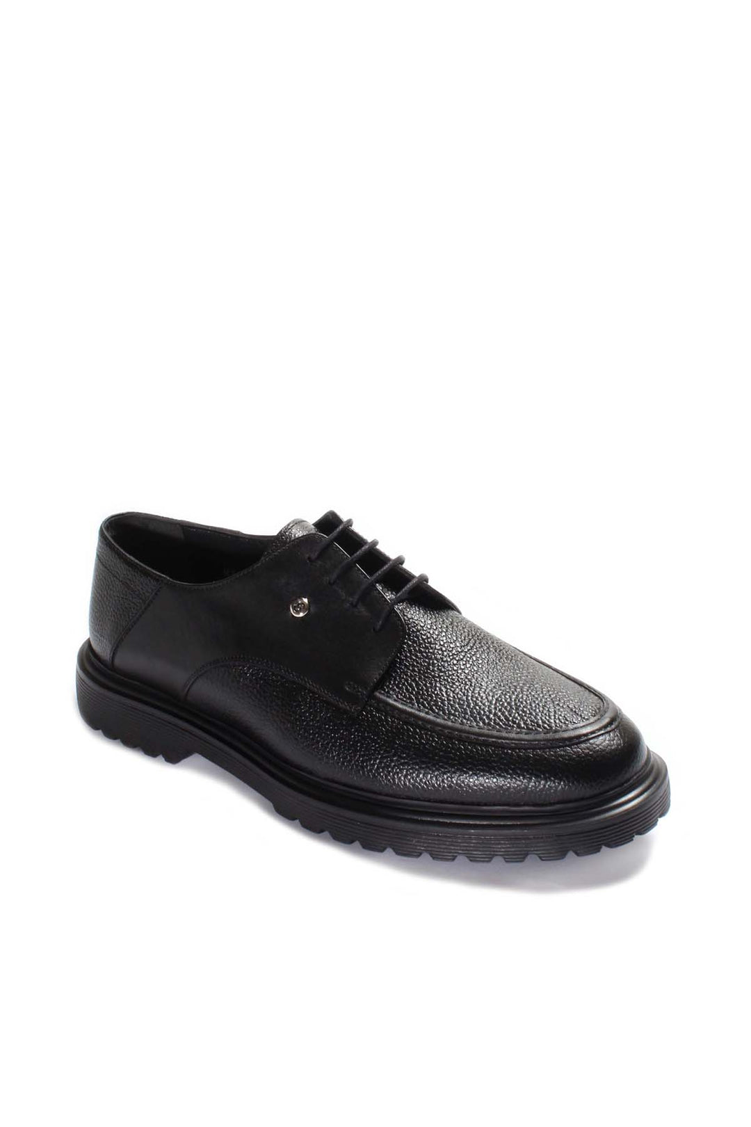 Black Textured Leather Derby Shoes Wessi