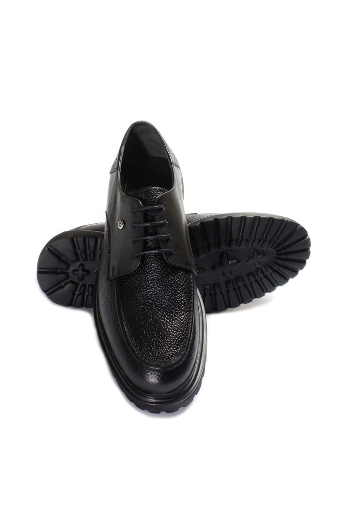 Black Textured Leather Derby Shoes Wessi