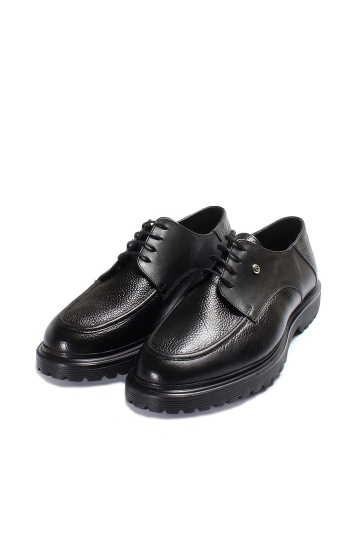 Black Textured Leather Derby Shoes Wessi