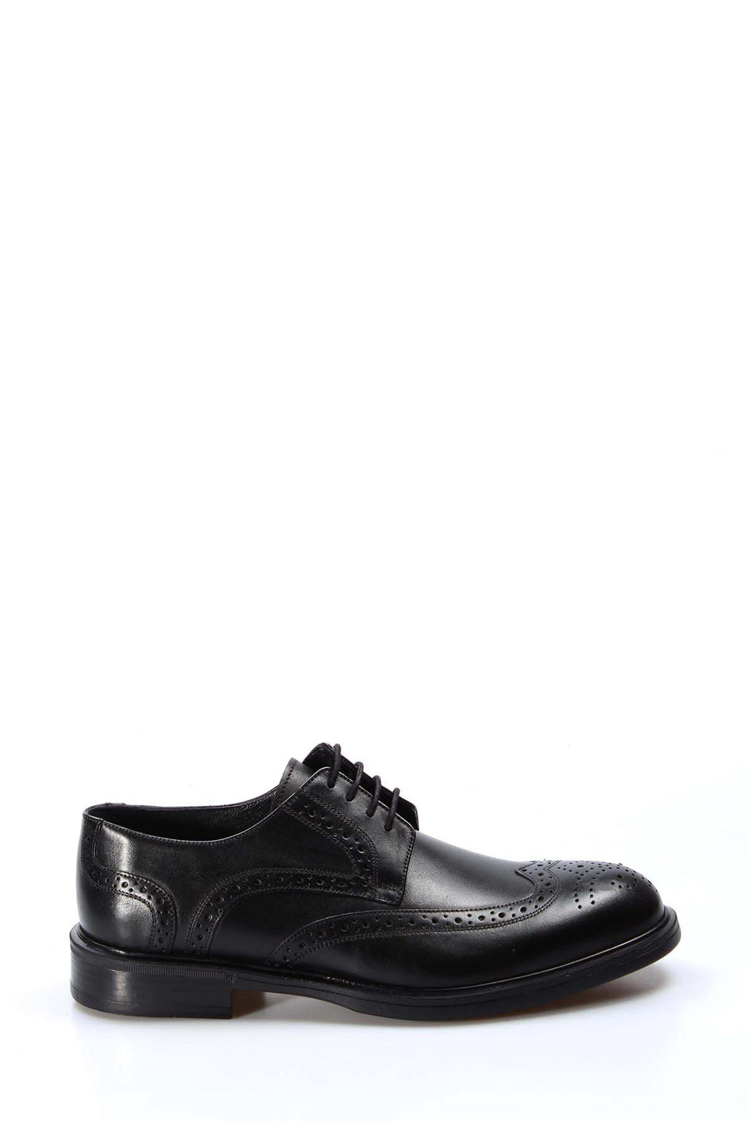 Men's Black Leather Brogue Shoes with Wingtip Detailing - Wessi