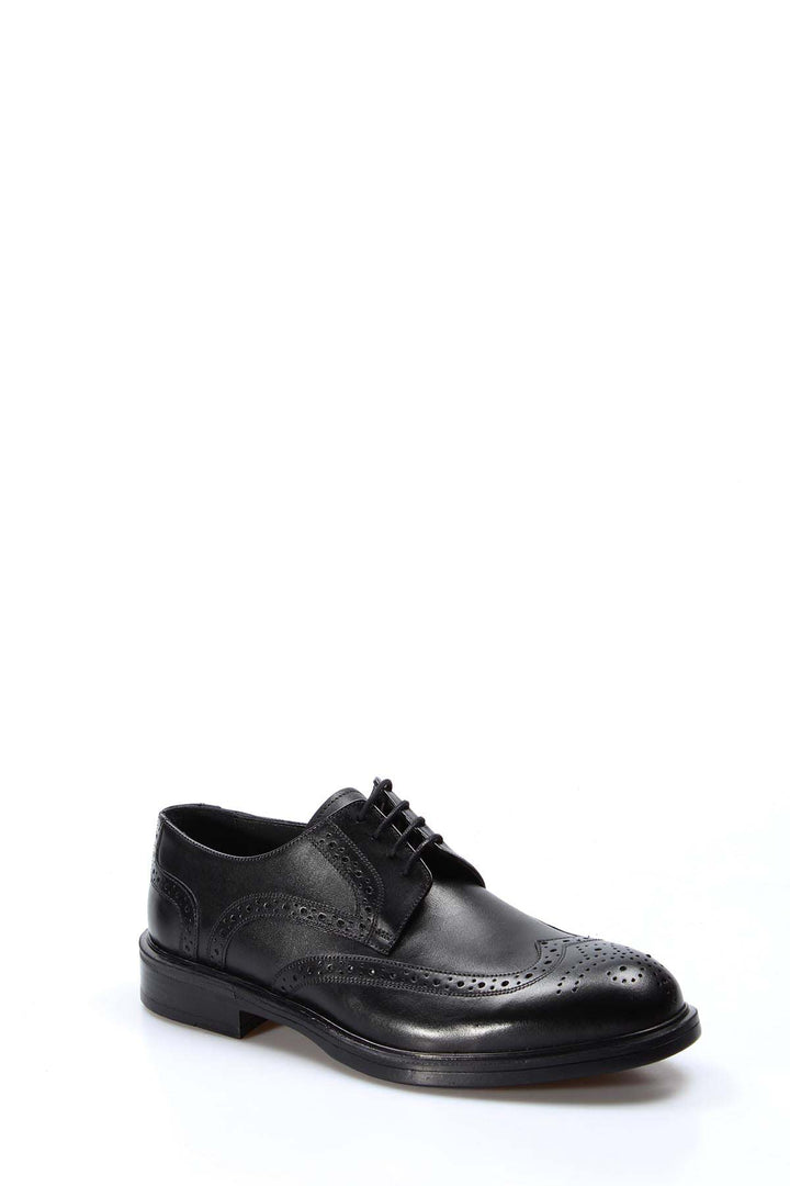 Men's Black Leather Brogue Shoes with Wingtip Detailing - Wessi