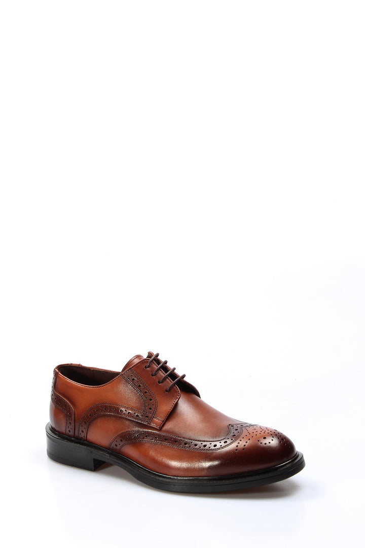 Men's Classic Brown Leather Brogue Shoes with Wingtip Detailing - Wessi