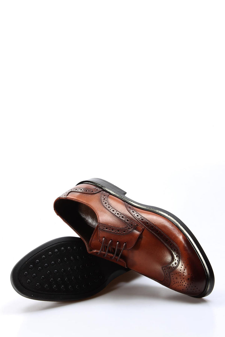 Men's Classic Brown Leather Brogue Shoes with Wingtip Detailing - Wessi