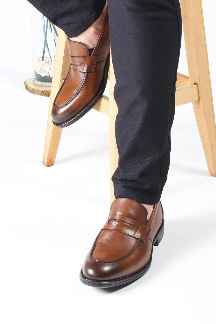 Men's Brown Leather Penny Loafers-Wessi