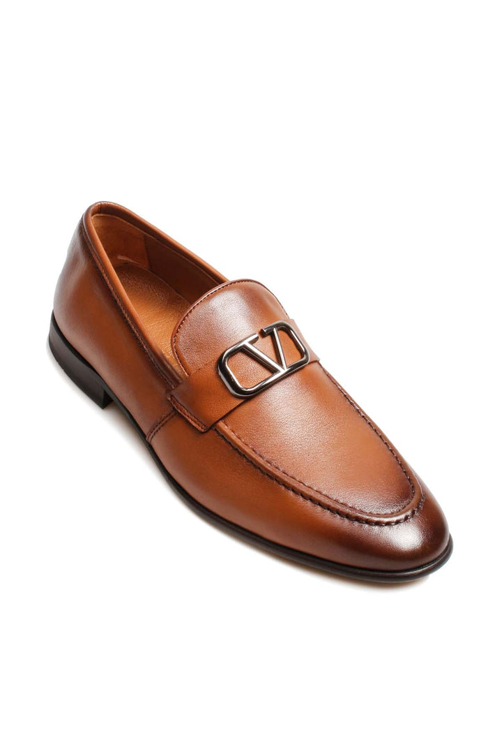 Brown Leather Slip-On Loafers-Wessi