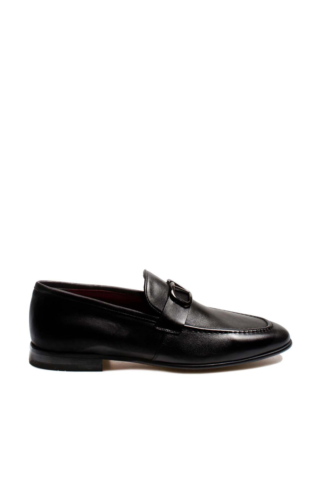 Black Leather Buckle Loafers-Wessi