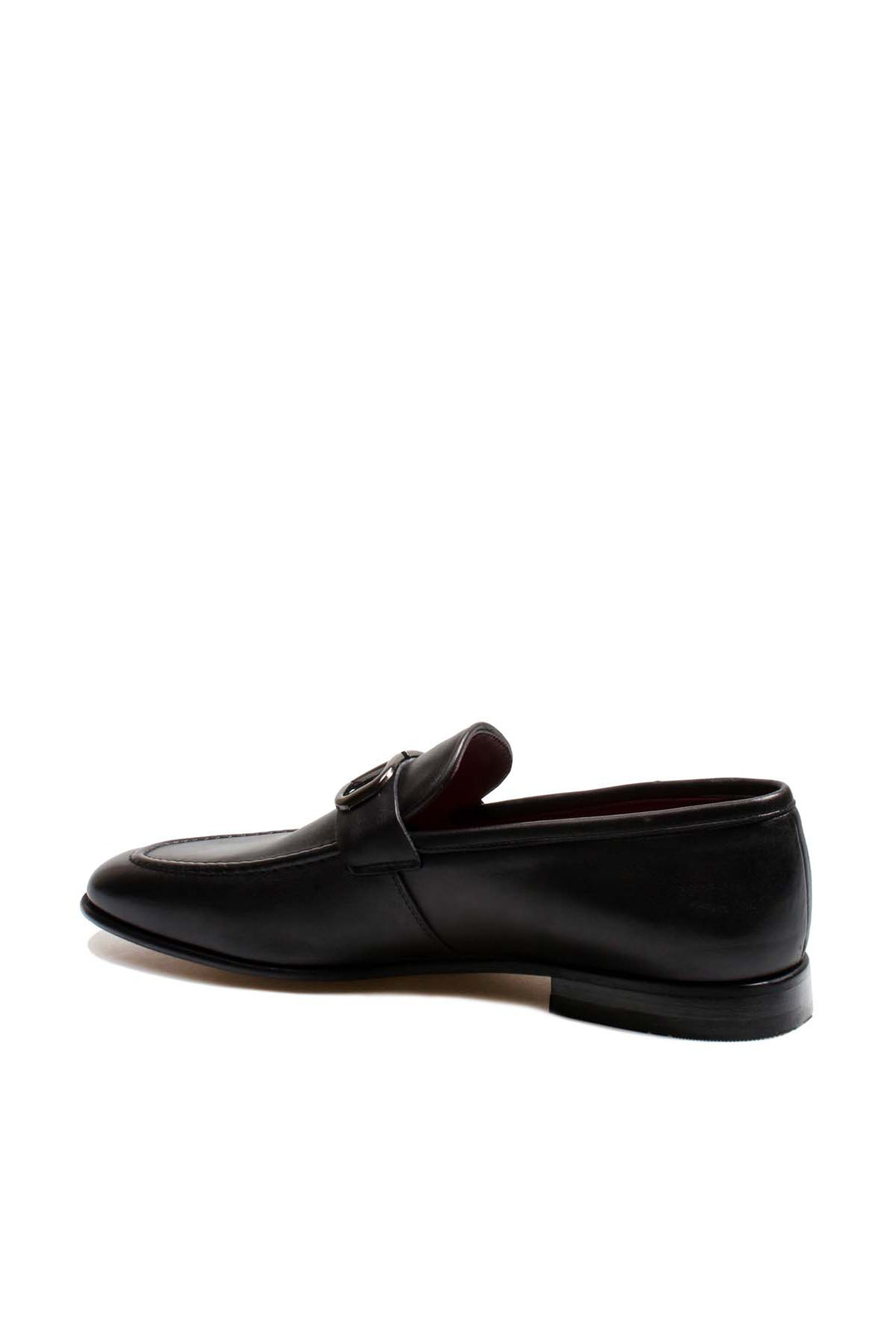 Black Leather Buckle Loafers-Wessi