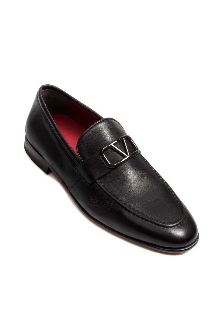 Black Leather Buckle Loafers-Wessi