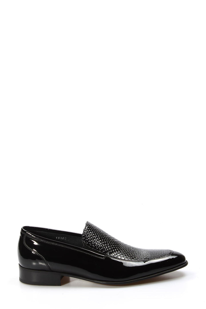 Black Patent Leather Textured Loafers Wessi