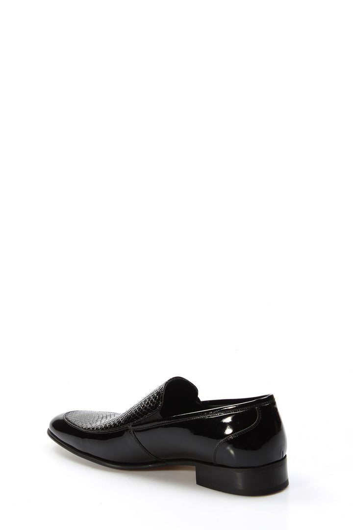 Black Patent Leather Textured Loafers Wessi