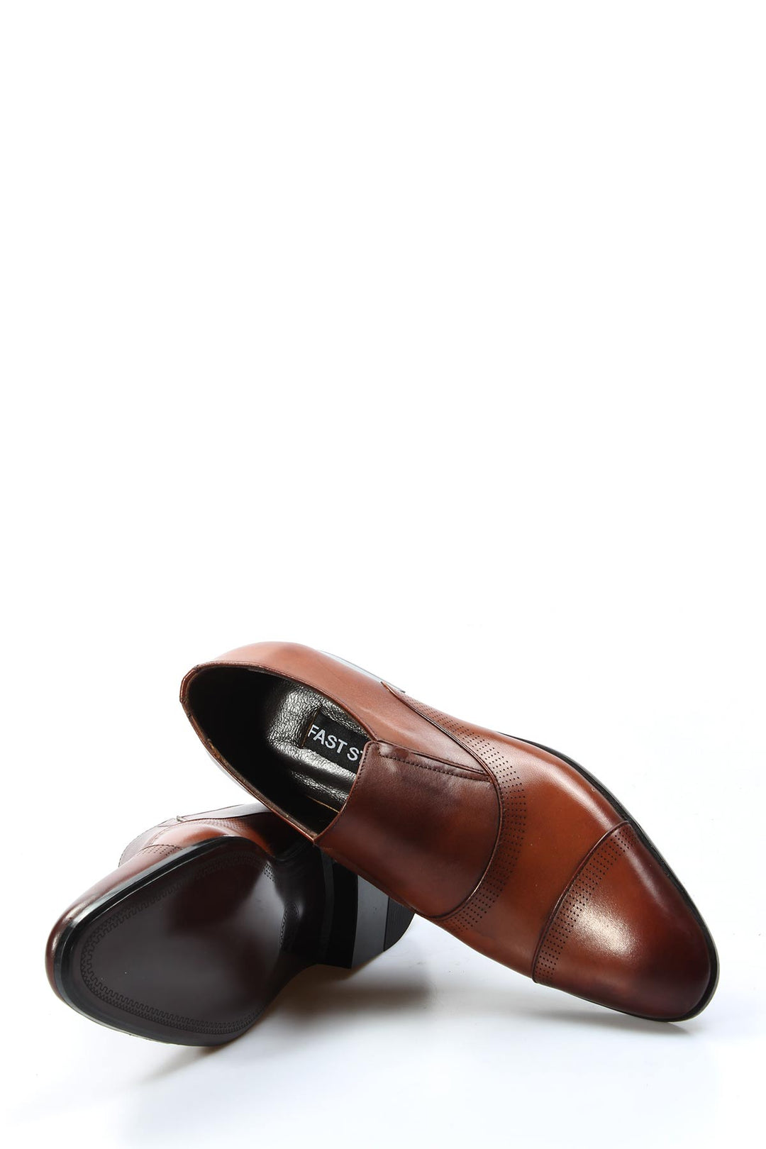 Men's Brown Leather Cap Toe Dress Shoes-Wessi