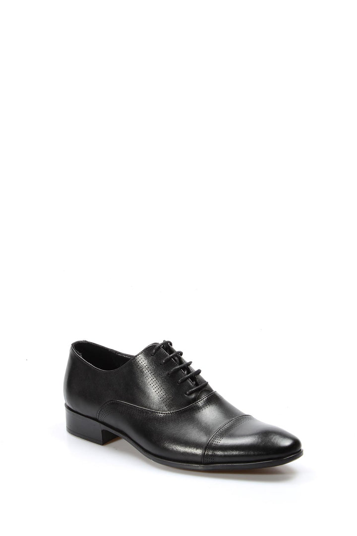 Men's Black Leather Cap Toe Oxfords-Wessi