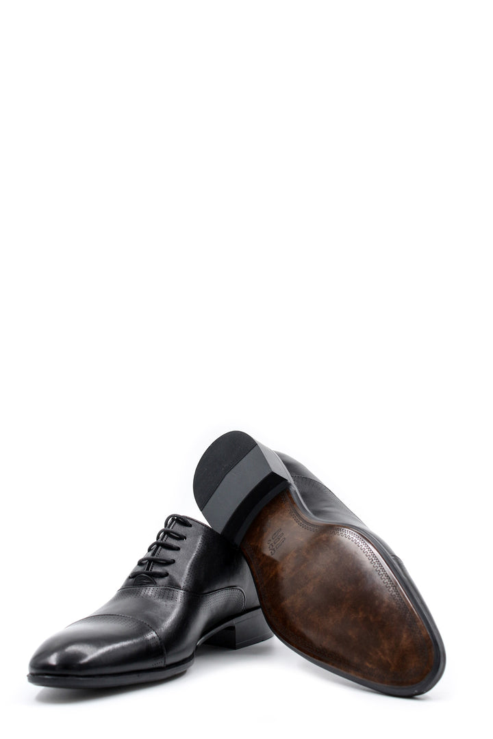 Men's Black Leather Cap Toe Oxfords-Wessi