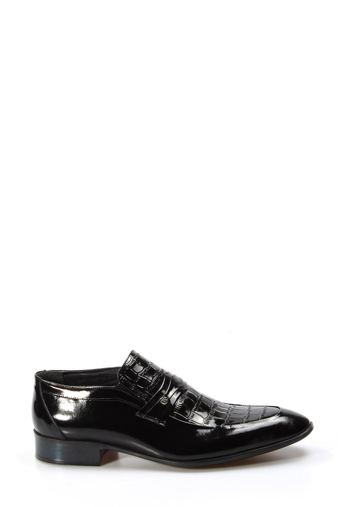 Black Patent Leather Croc-Embossed Loafers Wessi