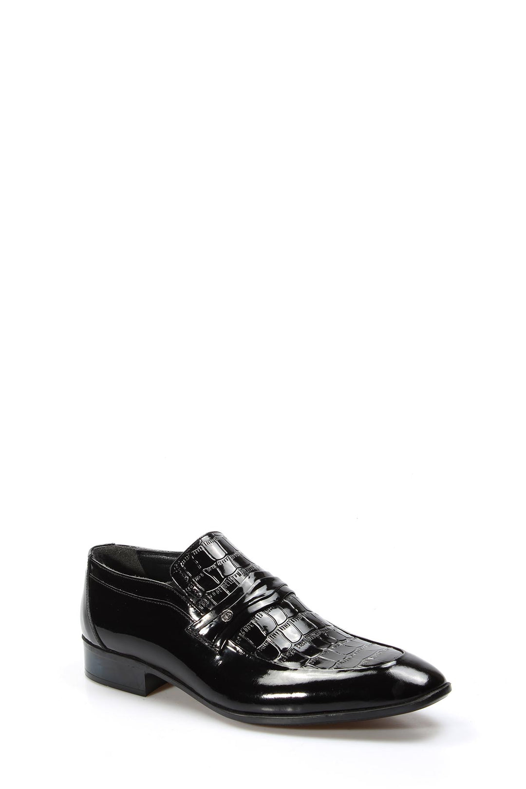 Black Patent Leather Croc-Embossed Loafers Wessi