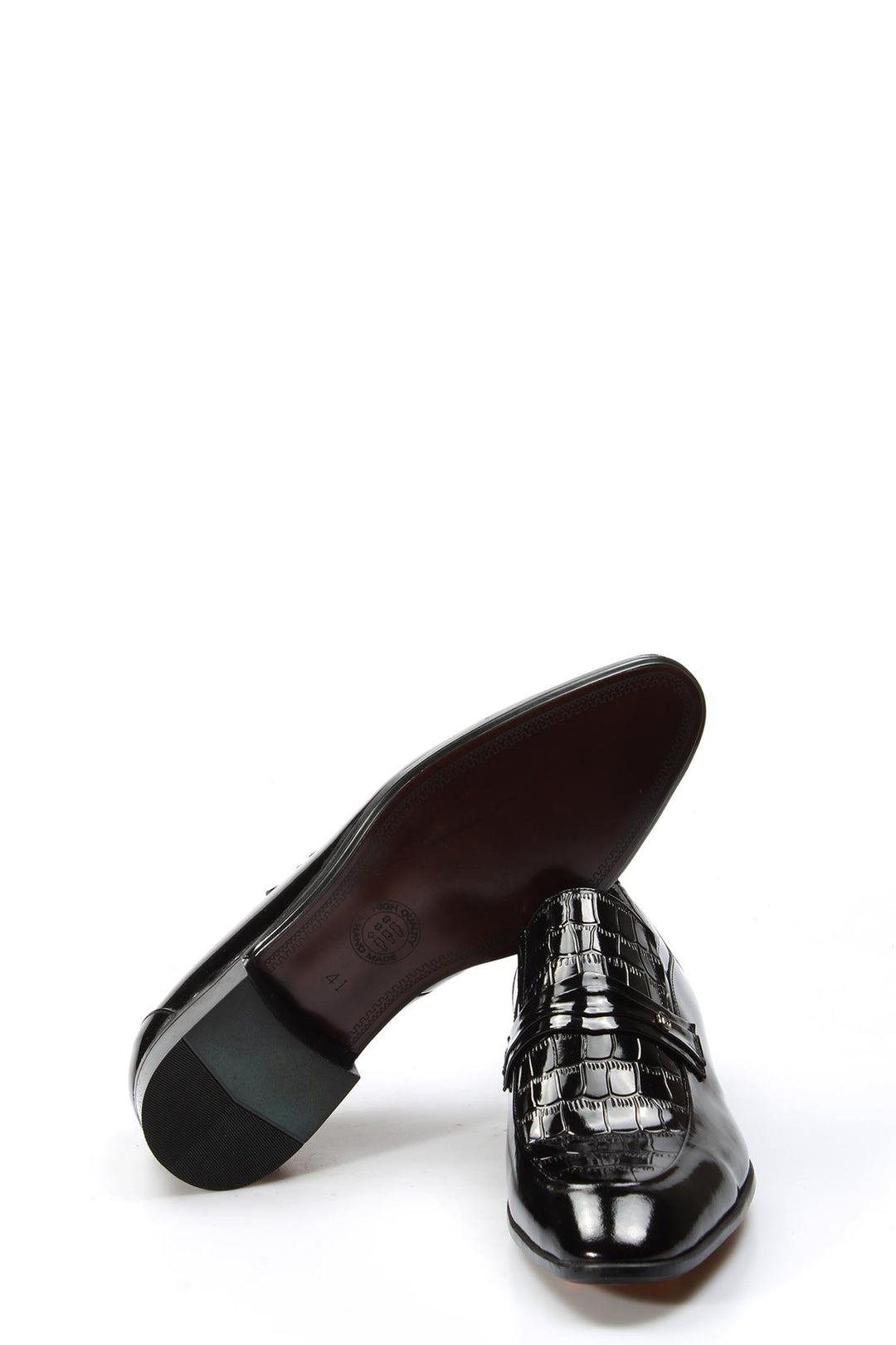 Black Patent Leather Croc-Embossed Loafers Wessi