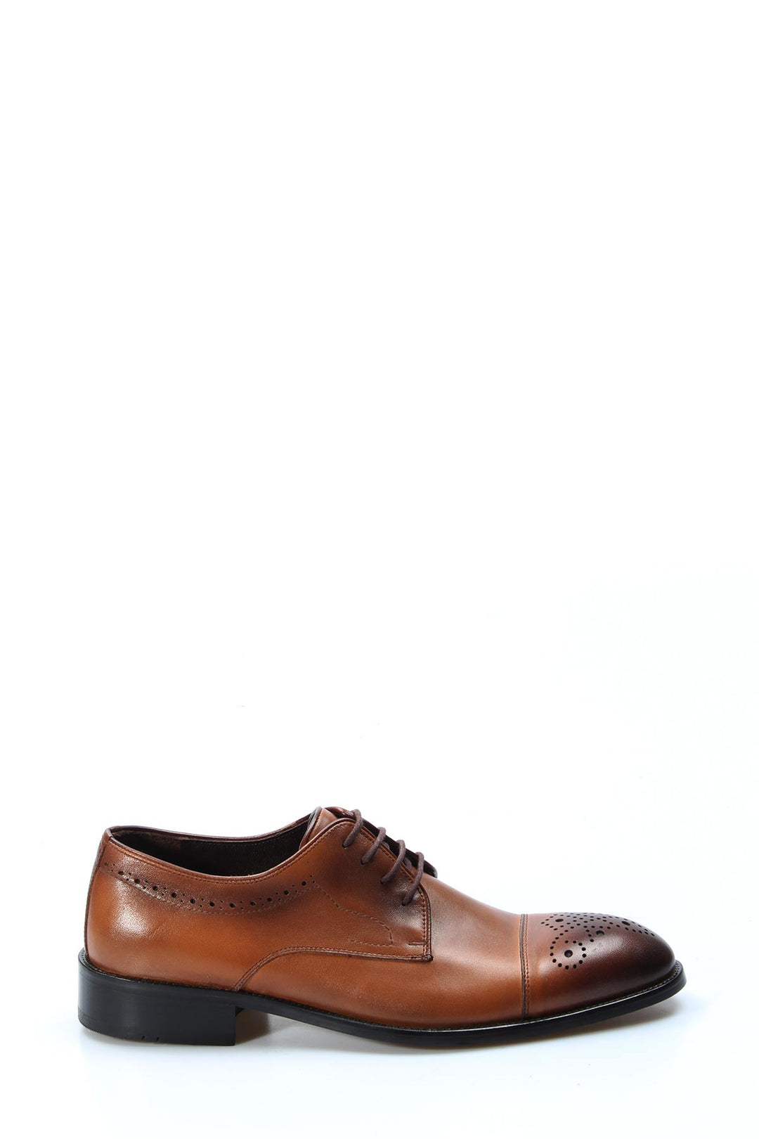 Men's Brown Leather Brogue Oxford Shoes with Perforated Cap Toe - Wessi