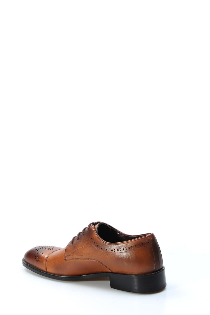 Men's Brown Leather Brogue Oxford Shoes with Perforated Cap Toe - Wessi