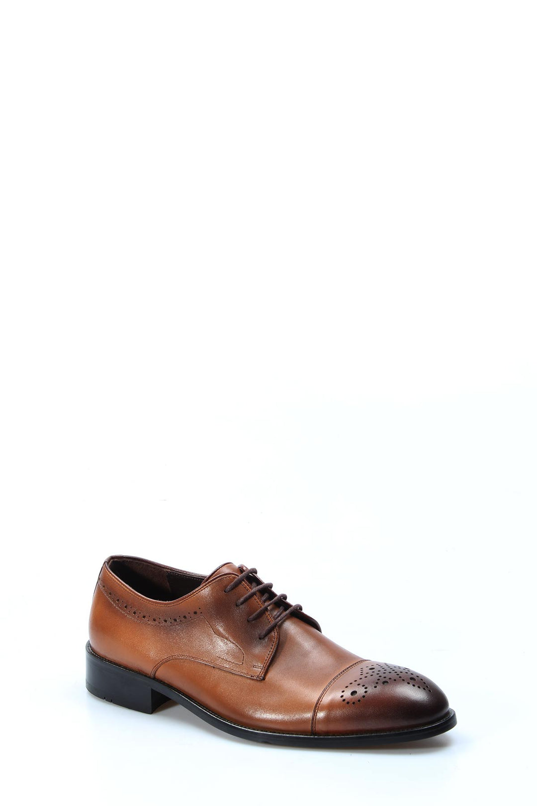 Men's Brown Leather Brogue Oxford Shoes with Perforated Cap Toe - Wessi