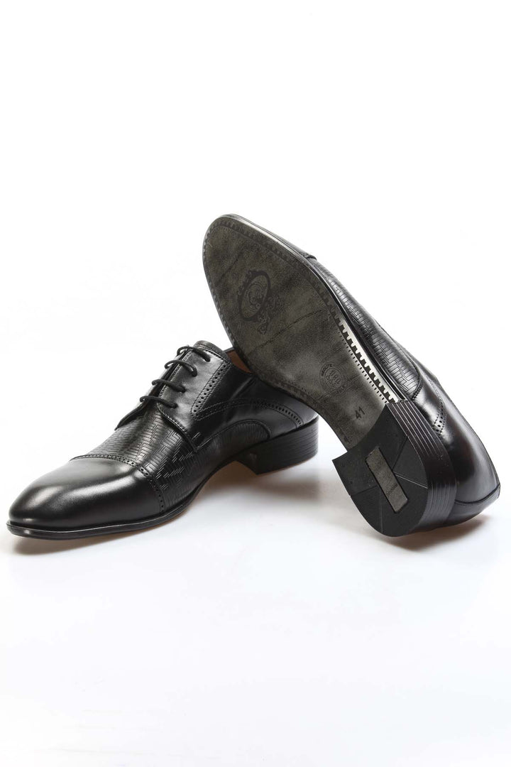 Men's Black Embossed Leather Oxfords-Wessi