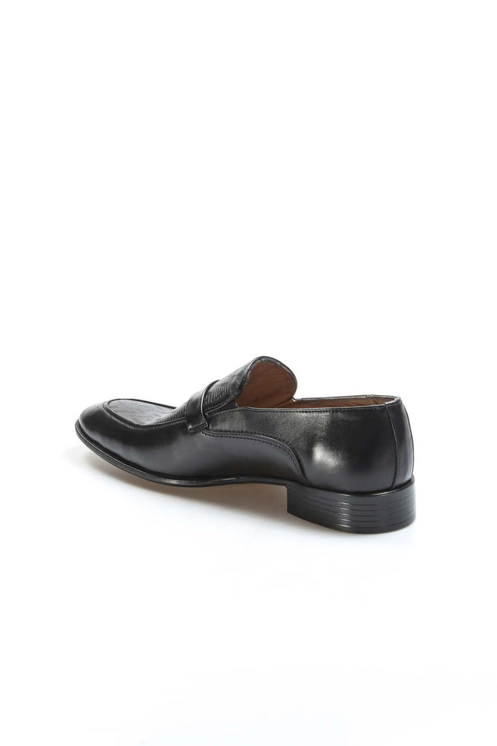 Men's Black Leather Dress Loafers-Wessi