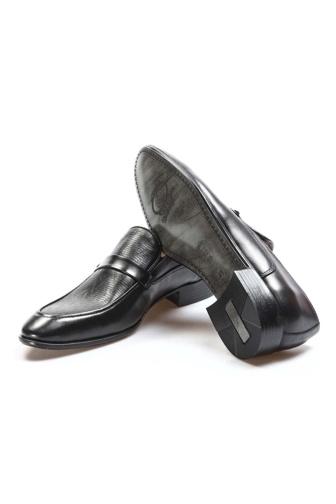 Men's Black Leather Dress Loafers-Wessi