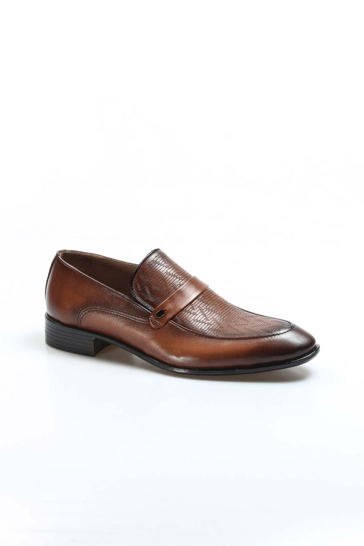 Men's Brown Leather Dress Loafers-Wessi