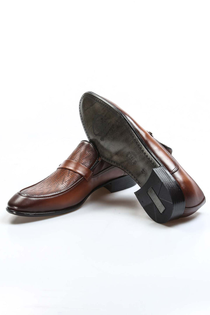 Men's Brown Leather Dress Loafers-Wessi