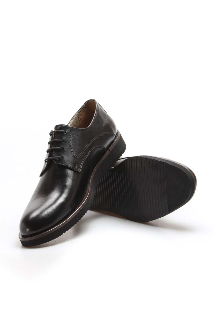 Men's Black Leather Derby Shoes-Wessi